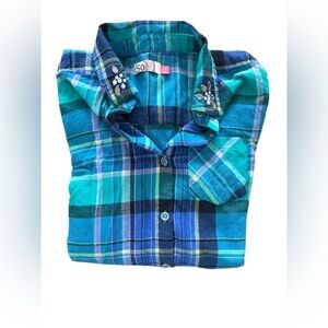 SO Kids Plaid Button Down Shirt - Blue and Green